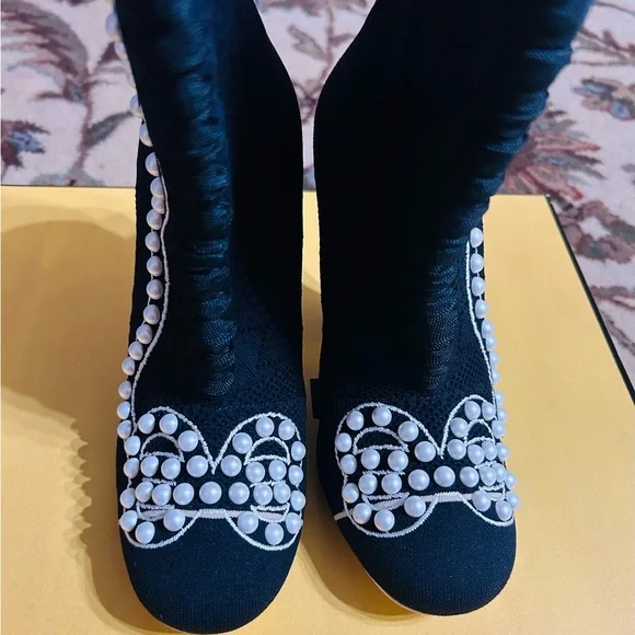 FENDI BOOTS TRONCHETTO FIL.3 WITH PEARLS 7.5 SIZE - Picture 13 of 14